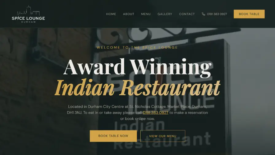 Spice Lounge restaurant website homepage
